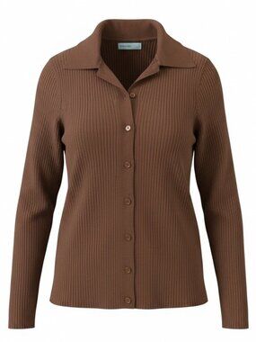 Brown Collared Nine West Ribbed Cardigan Sweater Sz Sm